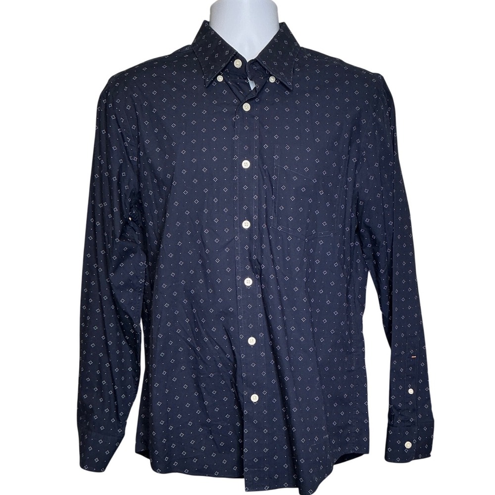 JACK SPADE Mens Y2K Navy Blue Diamond Print‎ Button Up Shirt Size M Cotton Retro